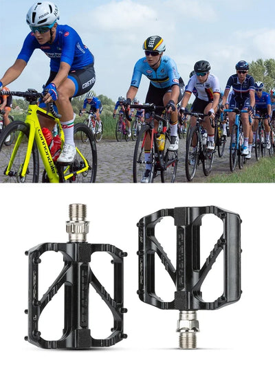 Lightweight non-slip road bike pedals with DU bearings, suitable for BMX and road cycling, designed for optimal performance.