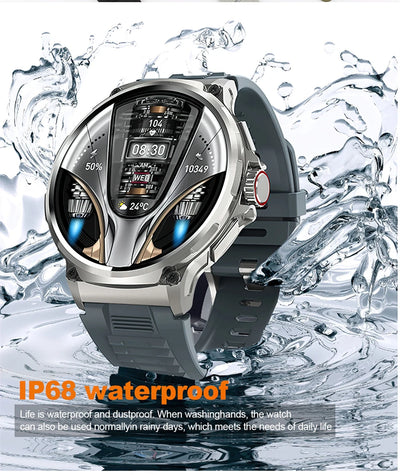GPS Smart Watch with IP68 waterproof, stainless steel band, and multiple activity tracking features.