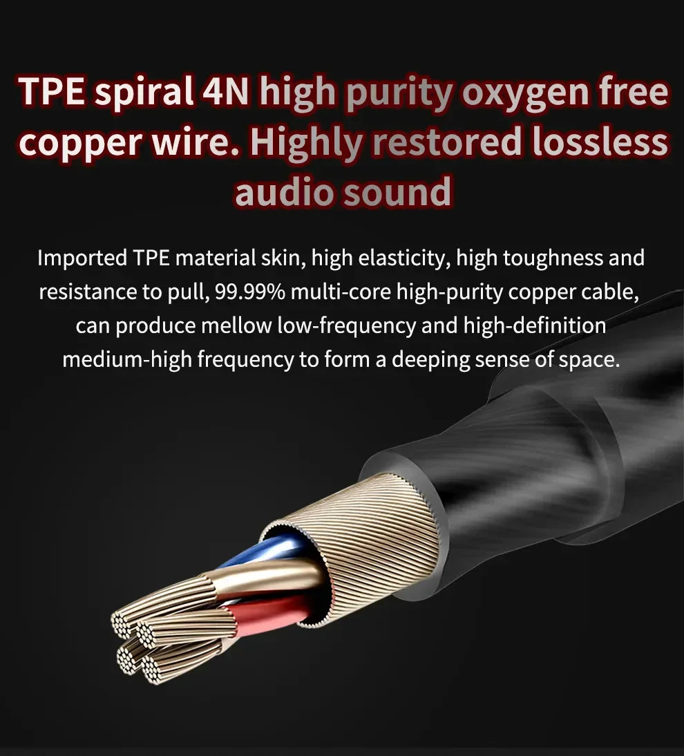 Close-up of TPE spiral high purity copper wire designed for lossless audio sound.