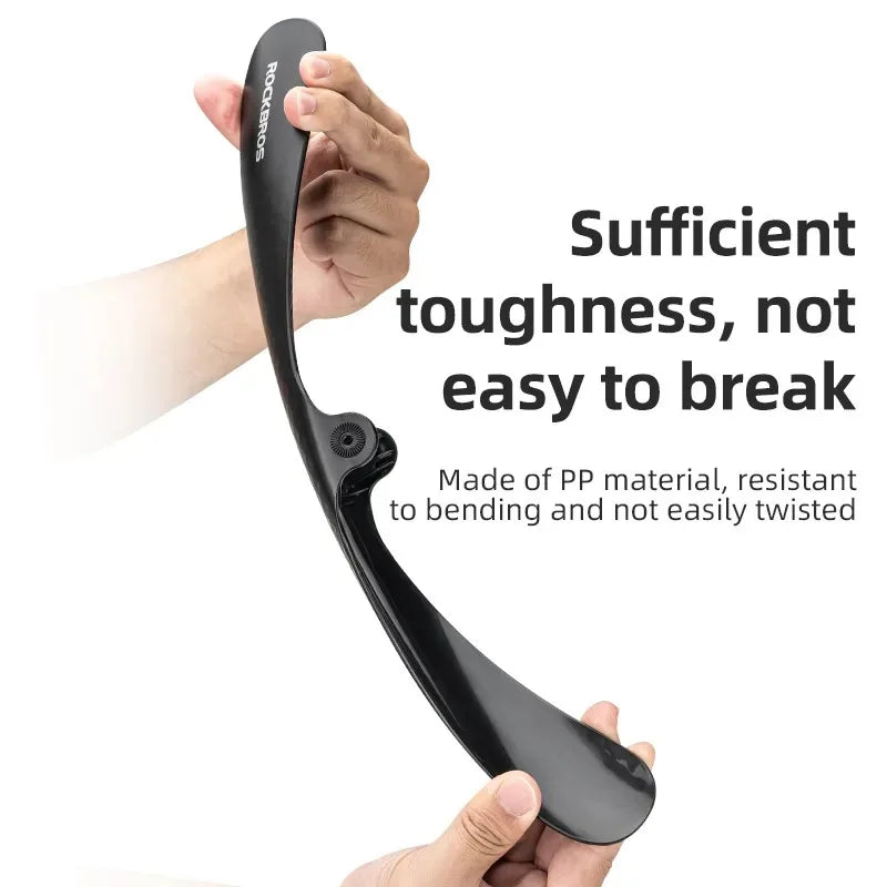 Bicycle mudguard made of durable PP plastic, designed for road bikes, showcasing strong flex and resistance to bending.