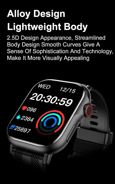 Smart watch with alloy design, lightweight body, sleek appearance, and advanced technology features.