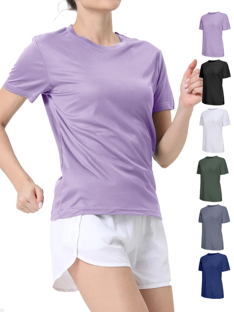 Purple women's ultralight quick dry sport t-shirt, available in multiple colors, perfect for running and gym workouts.