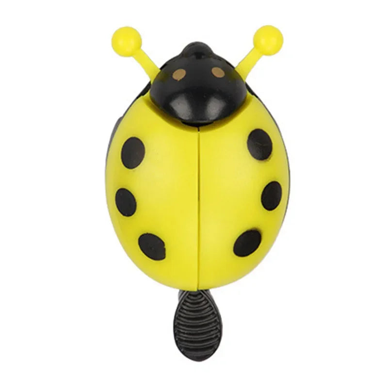 Cartoon ladybug bike bell, cute mini bicycle horn for kids, made of plastic and aluminum alloy, 9x4.5x5cm size.