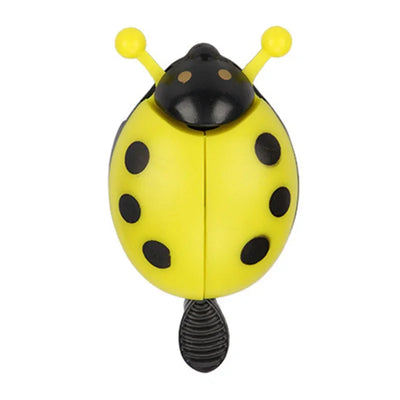 Cartoon ladybug bike bell, cute mini bicycle horn for kids, made of plastic and aluminum alloy, 9x4.5x5cm size.