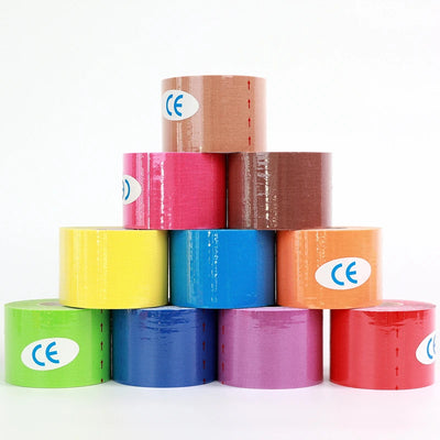Variety of colorful kinesio tape rolls for muscle pain relief and athletic recovery, ideal for fitness and rehabilitation.