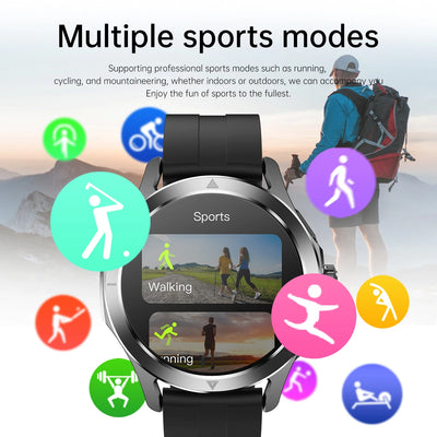 Xiaomi S4 Ultra Smartwatch displaying multiple sports modes with icons for running, walking, and cycling on AMOLED screen.