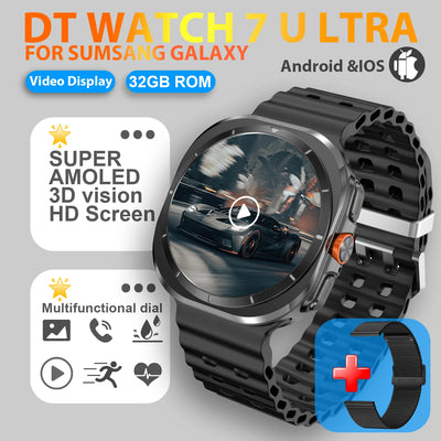 DT Watch 7 Ultra smartwatch with 3D HD display, compatible with Samsung Galaxy, 32GB ROM, and multifunctional features.