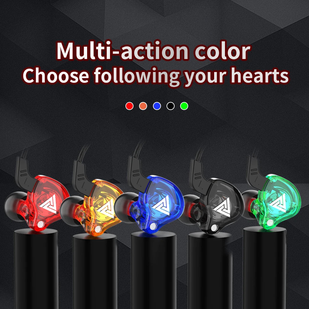 Colorful gaming earphones displaying red, yellow, blue, and green options for customizable style.