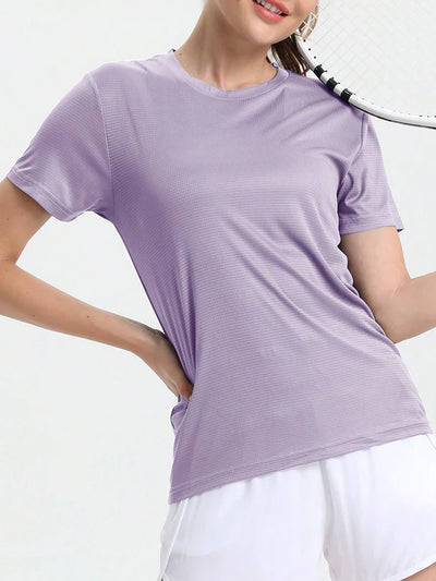 Women's solid color ultralight quick-dry sport t-shirt in lavender, perfect for running and gym workouts.