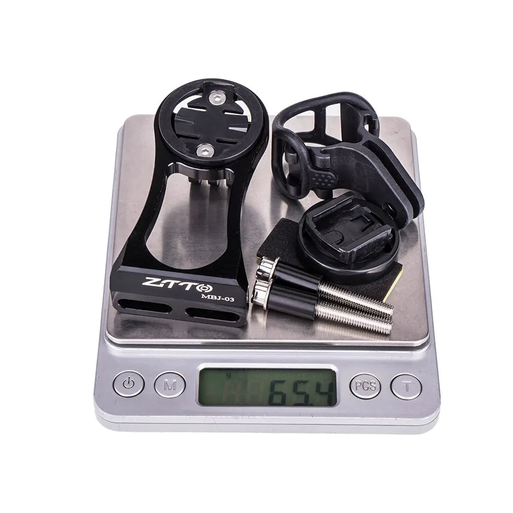 ZTTO Bicycle Stem Computer Mount accessories displayed on a digital scale, ideal for Garmin Bryton GPS and GoPro.