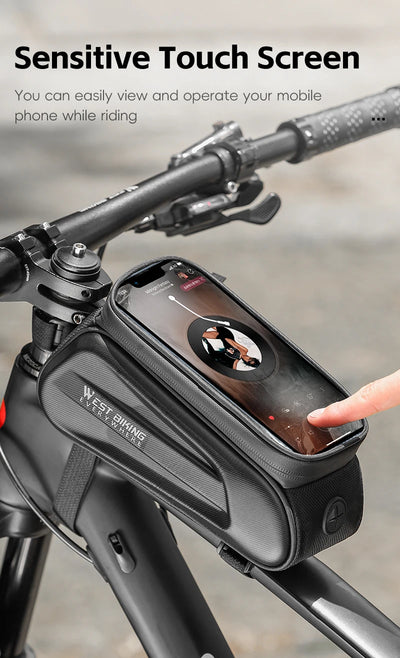 West Biking 7" bike phone bag featuring a sensitive touch screen for easy mobile access while riding.