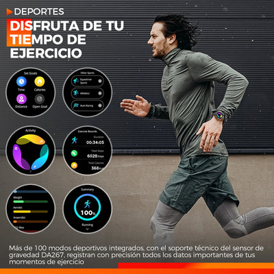 Man running while tracking fitness goals on LaNikar Smart Watch with sports mode functionalities.