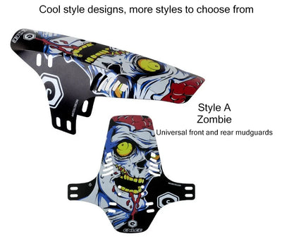 Reflective MTB bike mudguard design featuring zombie graphics, suitable for universal front and rear bike fenders.