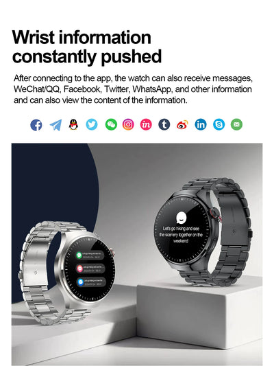 Health smartwatch displaying messaging apps and notifications, showcasing style and functionality for modern users.