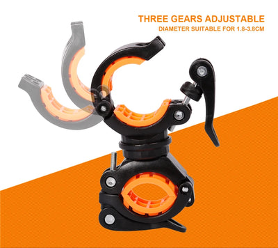 Adjustable bike light bracket featuring three gears, suitable for handlebars with a diameter of 1.8-3.8cm.