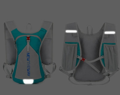 Ultralight waterproof hydration backpack for outdoor running and cycling, featuring reflective strips and ergonomic design.
