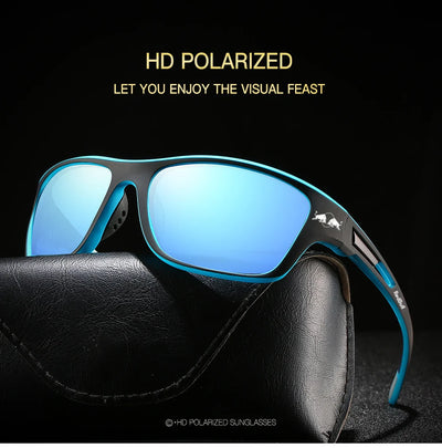 HD polarized Red Bull sunglasses with blue lenses for improved visual clarity, perfect for outdoor activities.