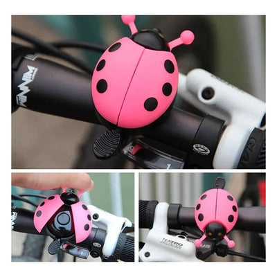 Cartoon ladybug bike bell for kids, cute pink mini bicycle horn, ideal for children's bikes.