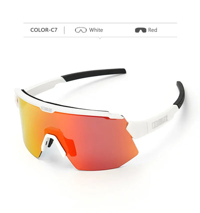 BLIZ Breeze polarized cycling sunglasses in white and red, featuring UV protection and a stylish sporty design.