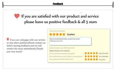 Image showing customer feedback request with satisfaction message and five-star ratings for a product.