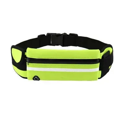 Waterproof running waist pack in bright yellow with a reflective strip, designed for unisex sports and phone holding.