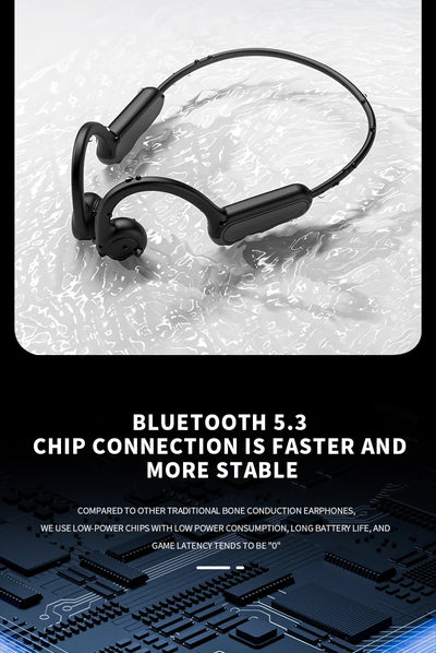 Bone conduction Bluetooth earphones with waterproof design and stable connection, ideal for driving and active use.