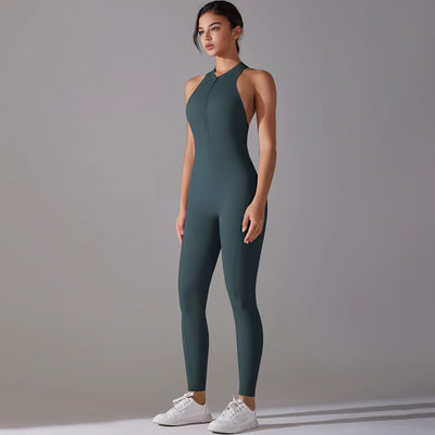 Women wearing a slim-fit green bodysuit, showcasing tummy control and butt lifting design, ideal for yoga and workouts.