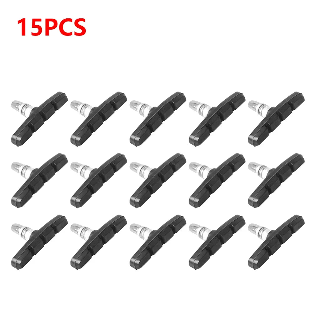 15pcs durable rubber V-brake pads for MTB and folding bikes, ideal cycling accessories for reliable braking performance.