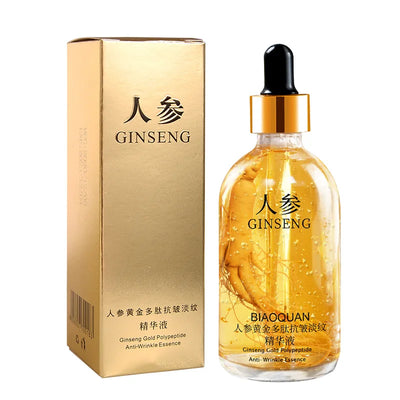 Ginseng Gold Polypeptide Anti-Wrinkle Essence in stylish packaging, nourishing serum for youthful skin.