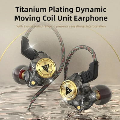 Titanium plating dynamic earphones with moving coil unit for high-quality sound performance.