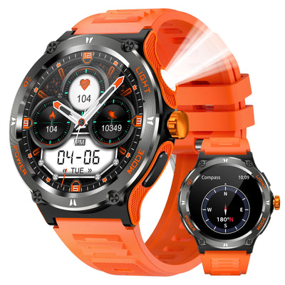 LaNikar Smart Watch in orange, waterproof design with LED display, heart rate monitor, and compass features.