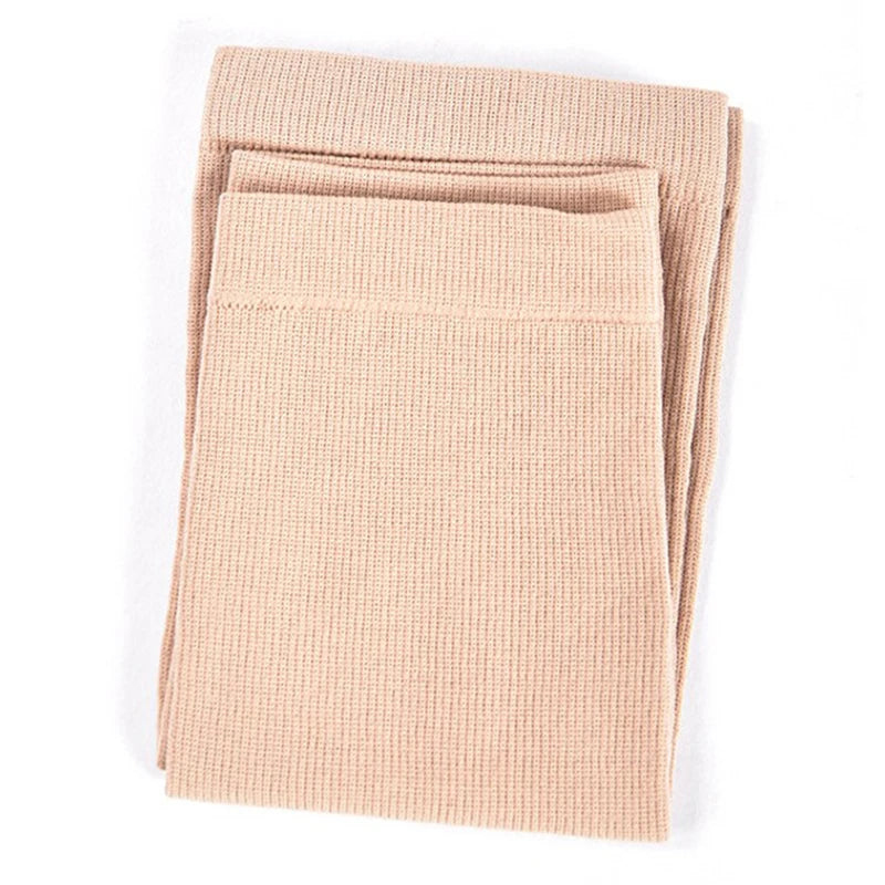 Footless compression stockings for varicose veins, edema, and diabetes in beige, made from nylon and spandex.