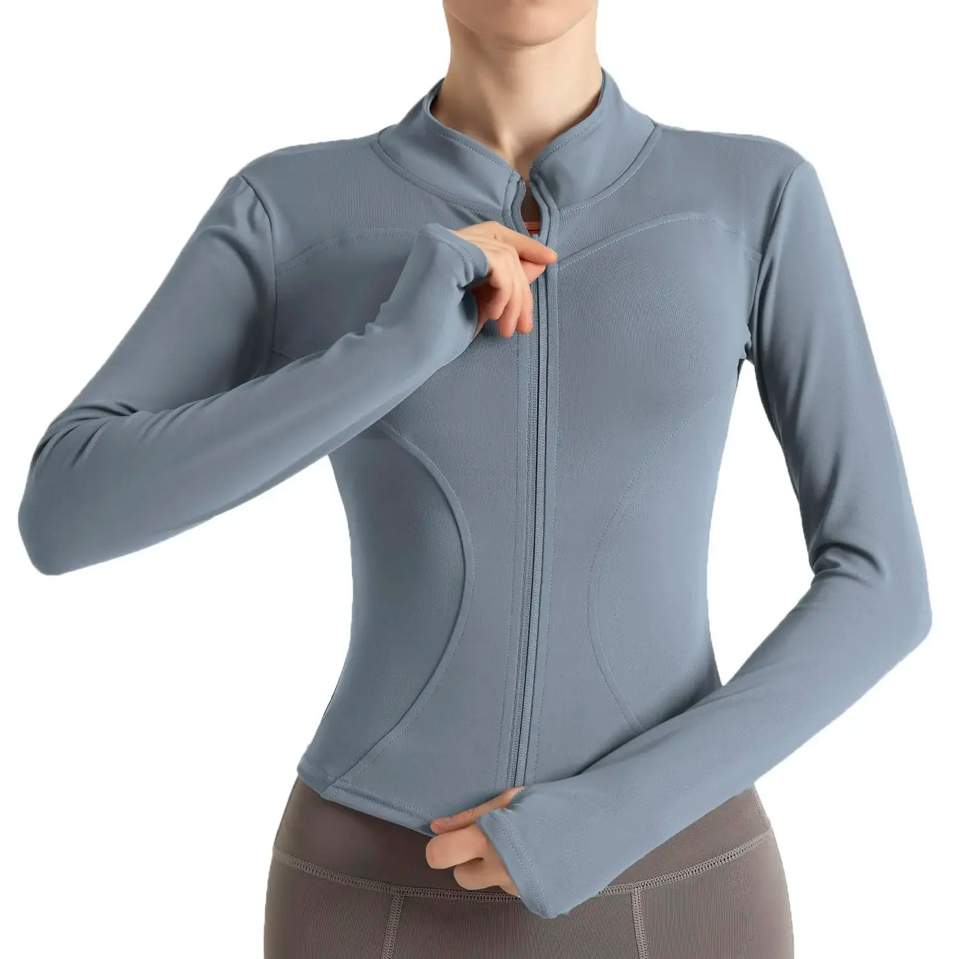 Women's lightweight long sleeve sports jacket with zipper, designed for breathability and quick-dry fitness activities.