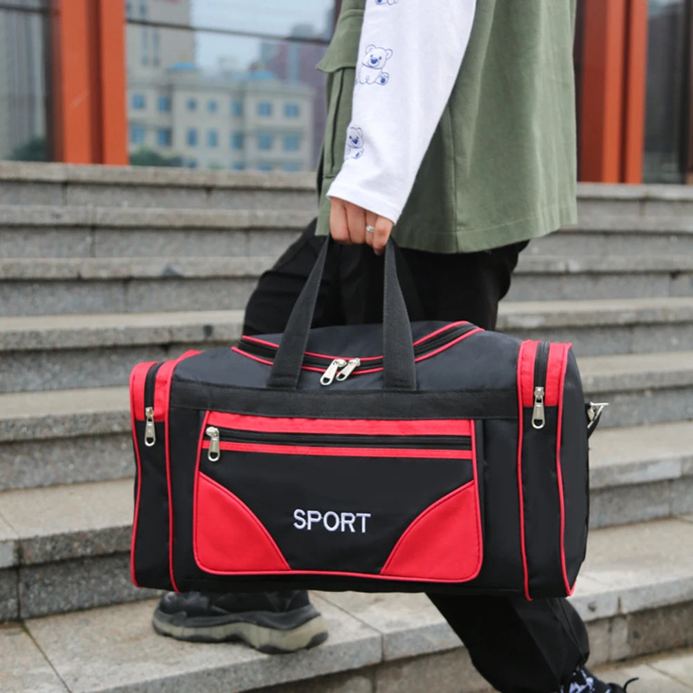 Large capacity waterproof sports bag with adjustable shoulder straps, perfect for yoga and outdoor activities.