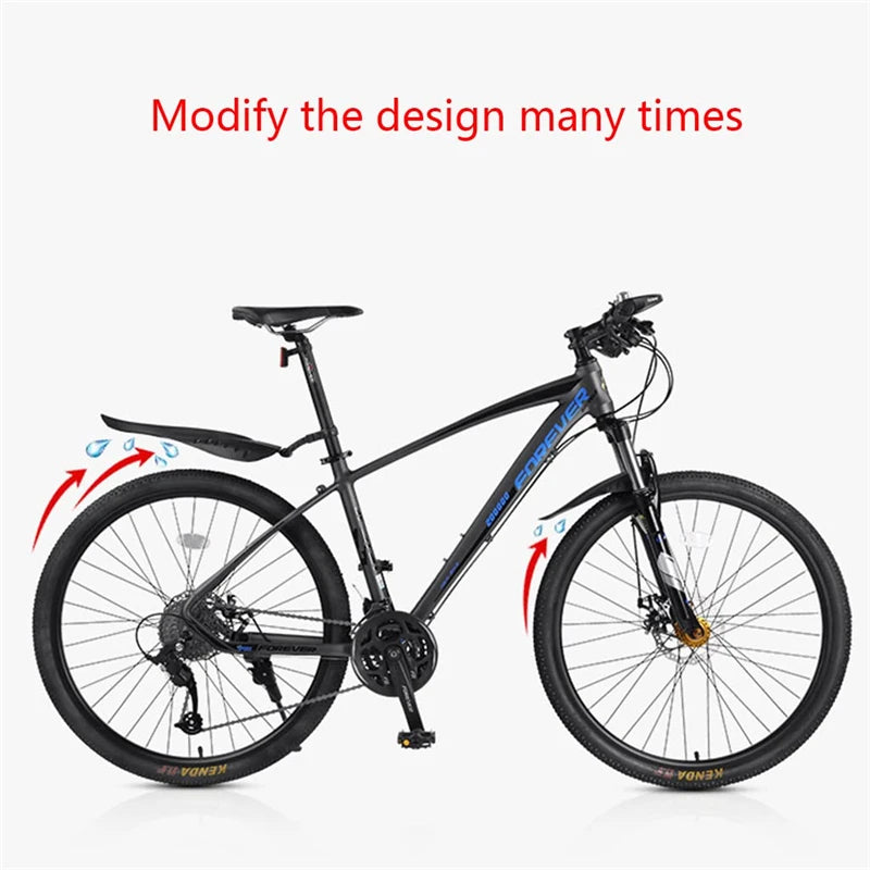 Mountain bike featuring a PP soft plastic fender for splash protection, showcasing its design and functionality.