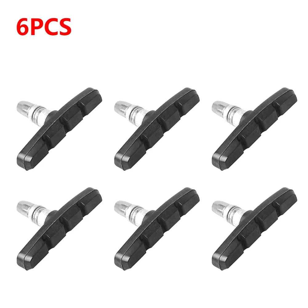 6 pieces of durable rubber V-brake pads for mountain and folding bikes, ideal cycling accessories for optimal braking.