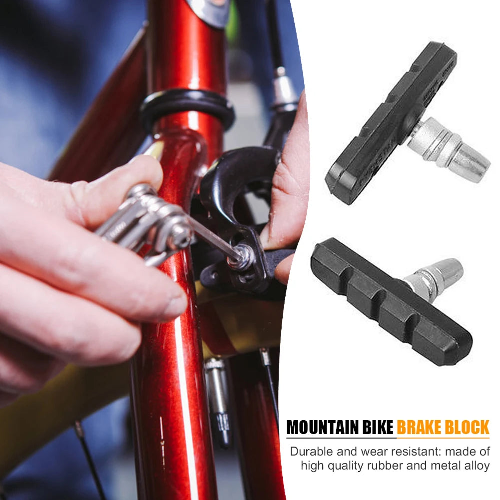 Durable silent V-brake pads made of high-quality rubber and metal, perfect for mountain bikes and folding bikes.
