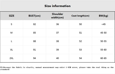 Size chart for women's slimming yoga tops, showing measurements for S, M, L, XL, and 2XL in cm and recommended weight in kg.