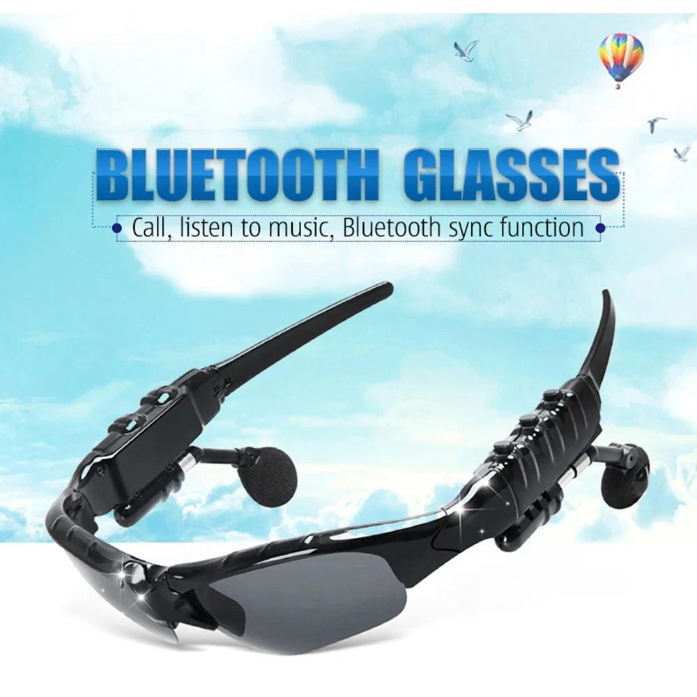 Wireless sunglasses headset with Bluetooth for calls and music, ideal for driving and sports activities.