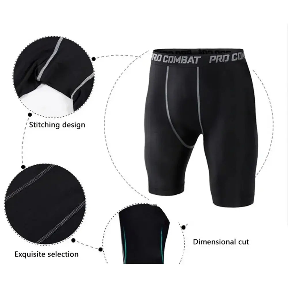 Men's compression shorts featuring quick-dry fabric, stitching design, and dimensional cut for optimal athletic performance.