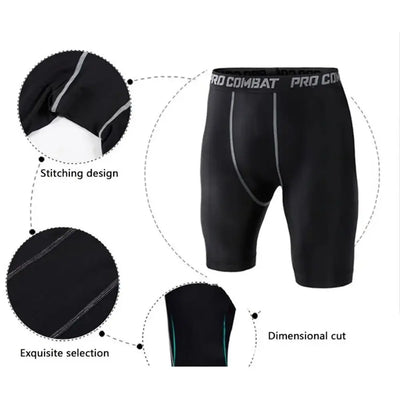 Men's compression shorts featuring quick-dry fabric, stitching design, and dimensional cut for optimal athletic performance.