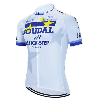 SOUDAL Team Men's Cycling Jersey featuring quick-dry fabric, breathable design, and short sleeves for summer biking.