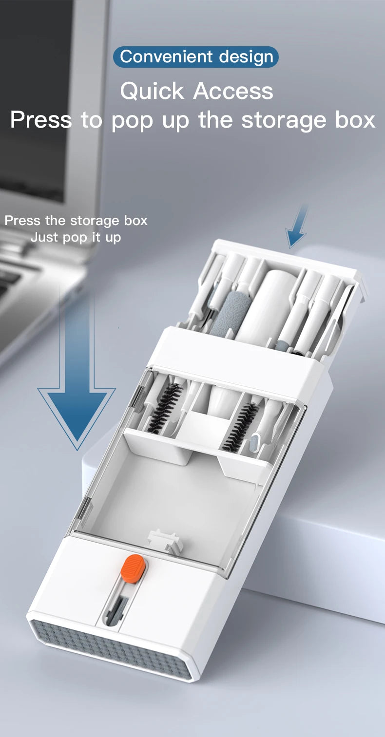 22-in-1 Cleaning Kit storage box with convenient pop-up design for easy access to cleaning tools.