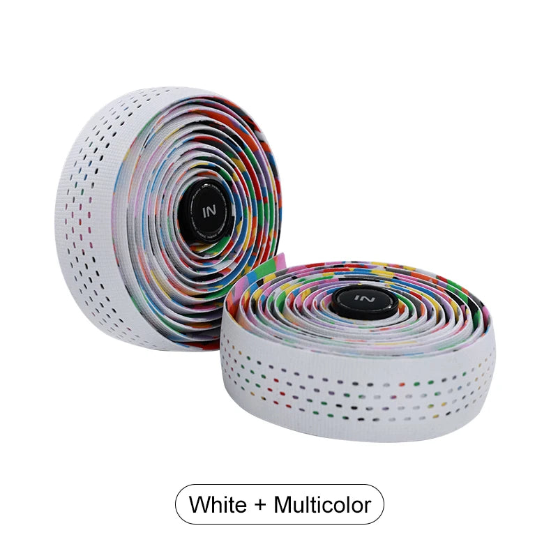 INBIKE Soft Grip Bicycle Handlebar Tape in white and multicolor, lightweight and non-slip, ideal for improving grip and comfort.