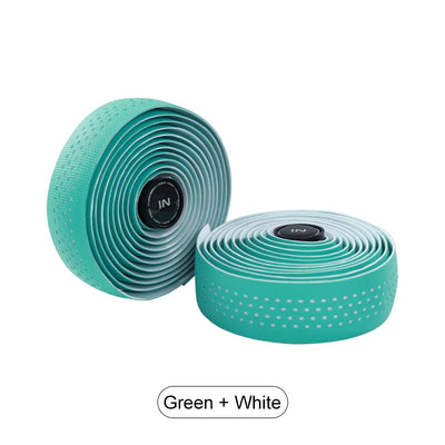 INBIKE soft grip handlebar tape in green and white, non-slip and lightweight, perfect for cycling.