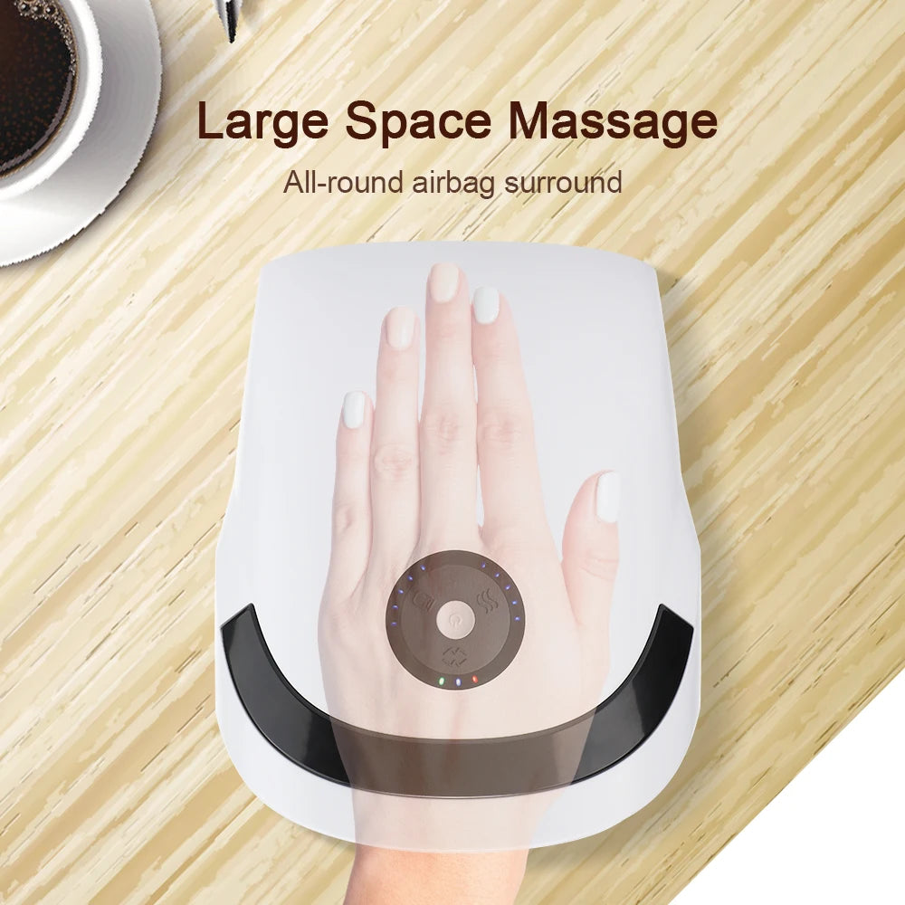 Electric hand massage device with airbag, featuring large space design for all-round relaxation and heat therapy.