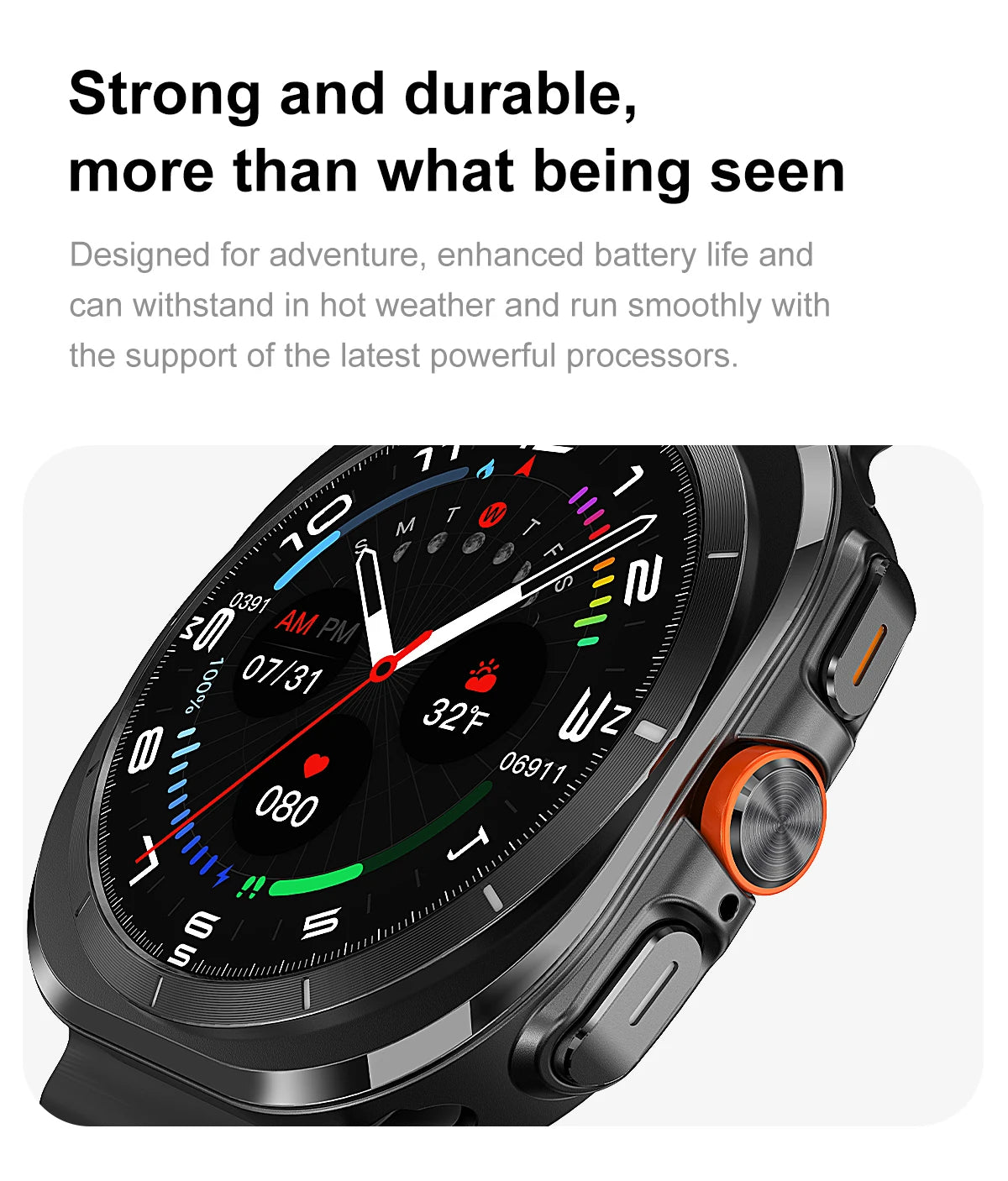 2025 Watch 7 Ultra Smartwatch showcasing a durable design, vibrant display, and advanced features for fitness tracking.