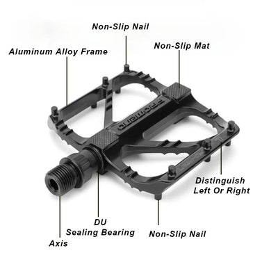 Lightweight non-slip road bike pedal with aluminum alloy frame and DU sealing bearing, ideal for BMX and road bicycles.
