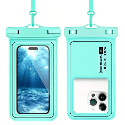 Waterproof phone bag for swimming and surfing, fits iPhone, Samsung, and Google devices, designed for outdoor adventures.