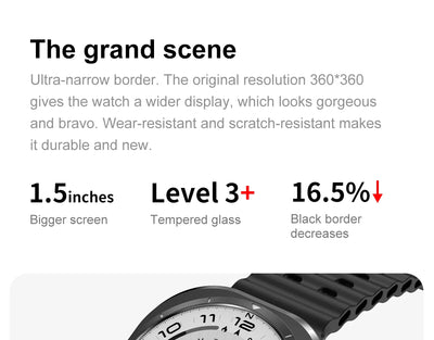 2025 Ultra Smartwatch with 1.5-inch display, wear-resistant design, and tempered glass for durability.